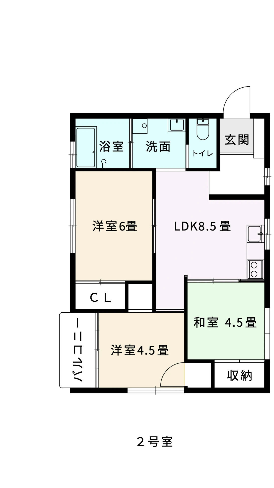 Type B 間取り図（2号室・3LDK）