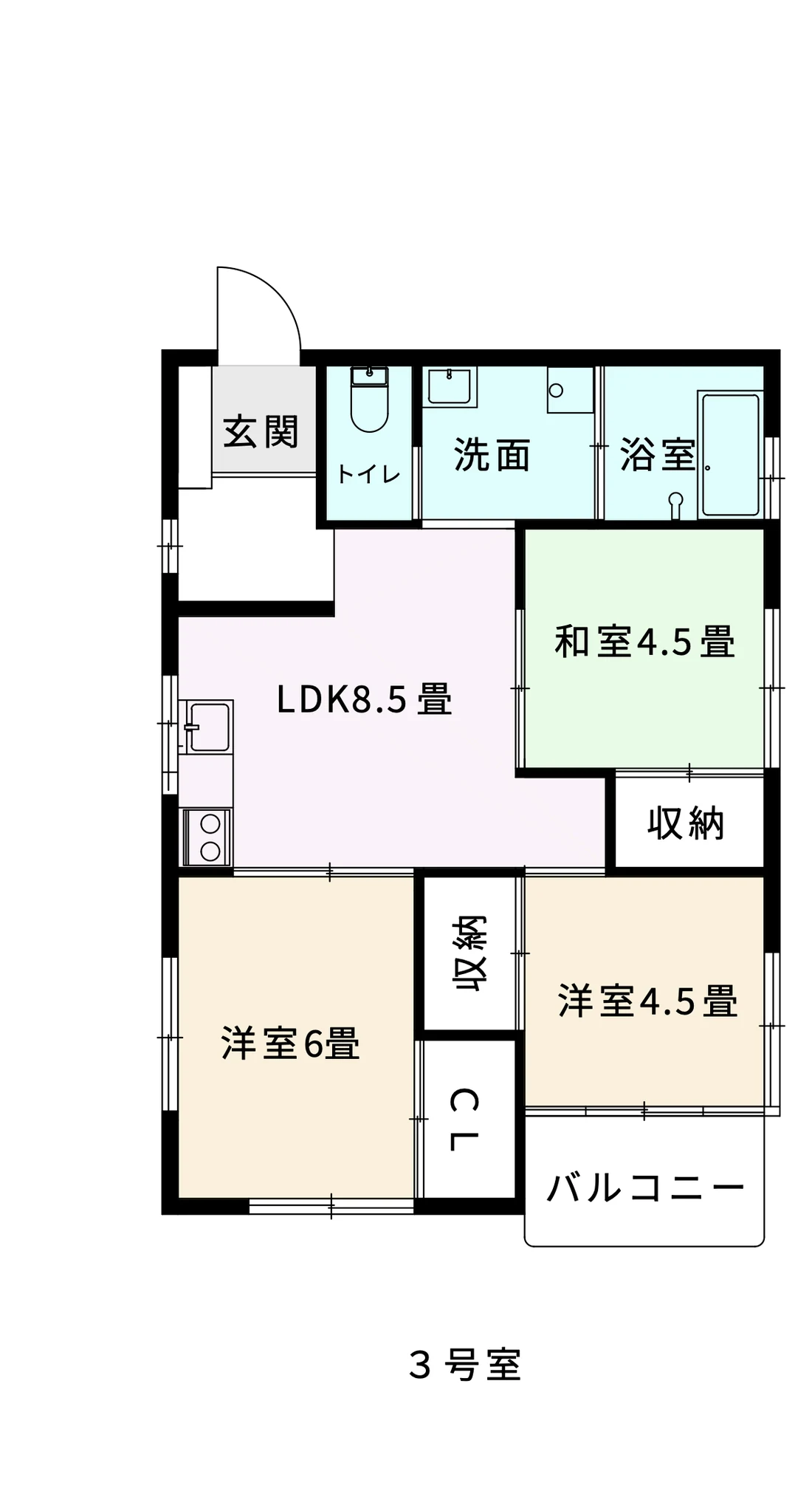 Type C 間取り図（3号室・3LDK）